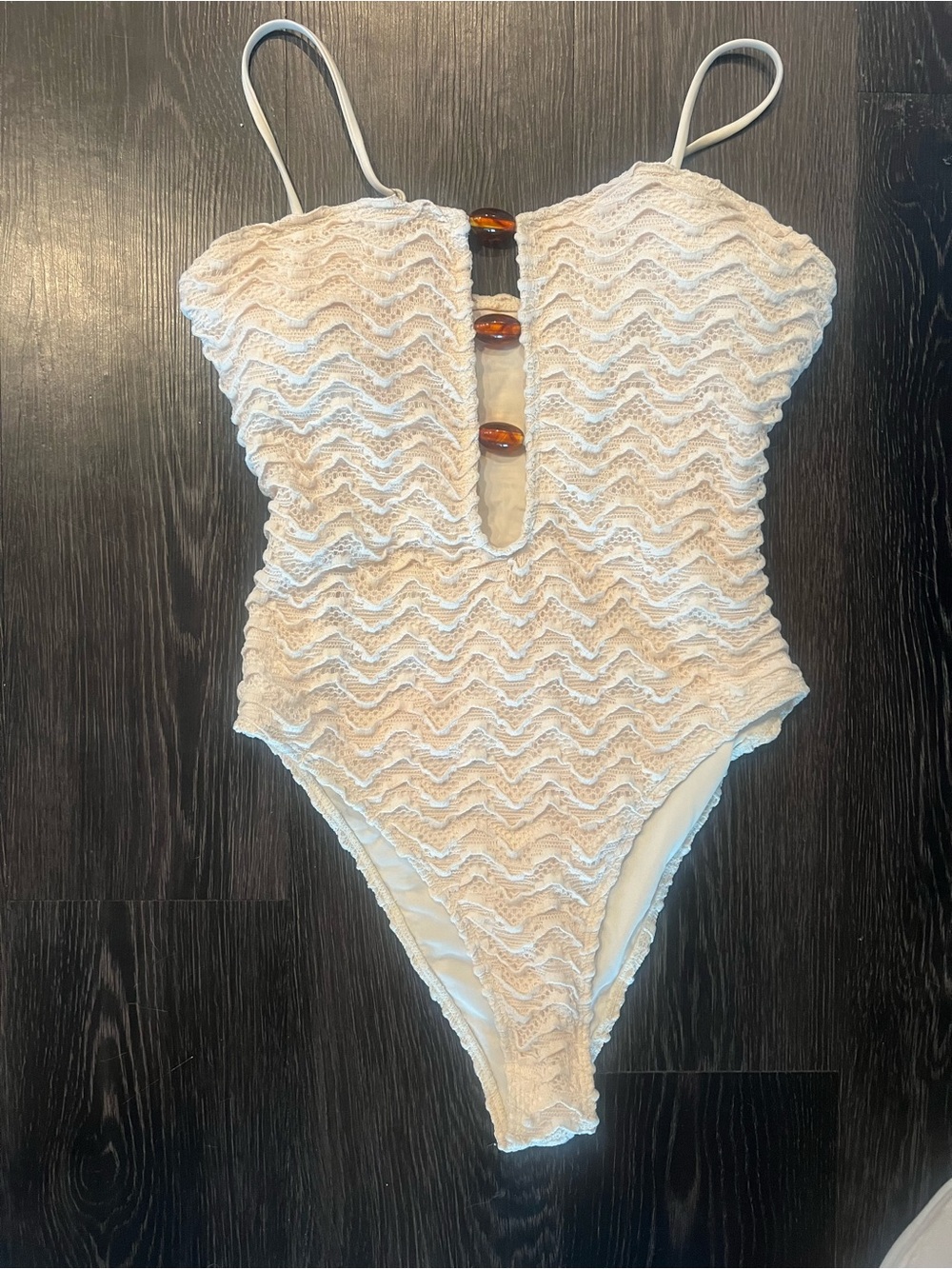 Cream Textured One-Piece Swimsuit with Tortoiseshell Accents